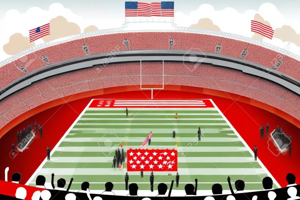 美式足球場場景的矢量插圖