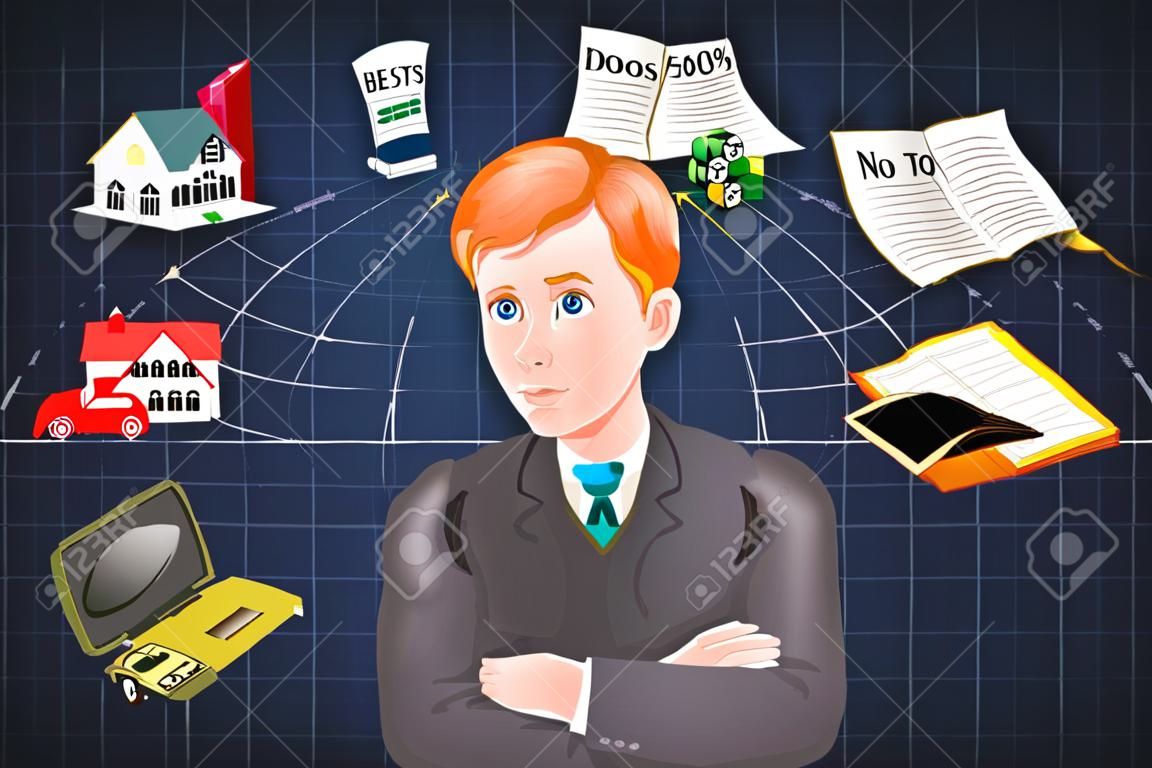Una ilustración vectorial de un hombre pensando en el futuro plan financiero