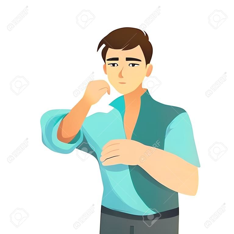 A vector illustration of Man Putting On His Shirt