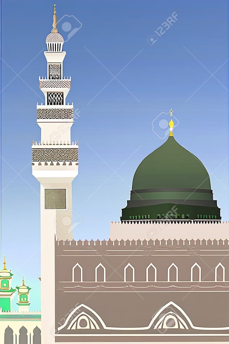 Una ilustración vectorial de la mezquita Al-Masjid An-Nabawi en Medina