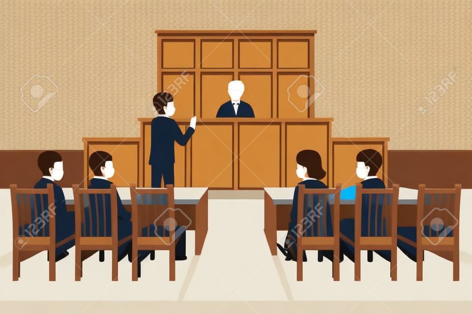 A vector illustration of Courtroom Scene