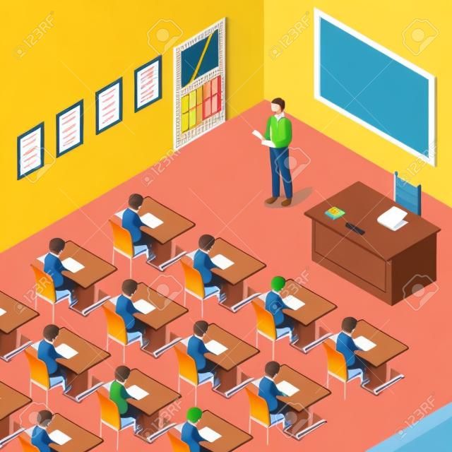 A vector illustration of Teacher Student in Classroom in Isometric