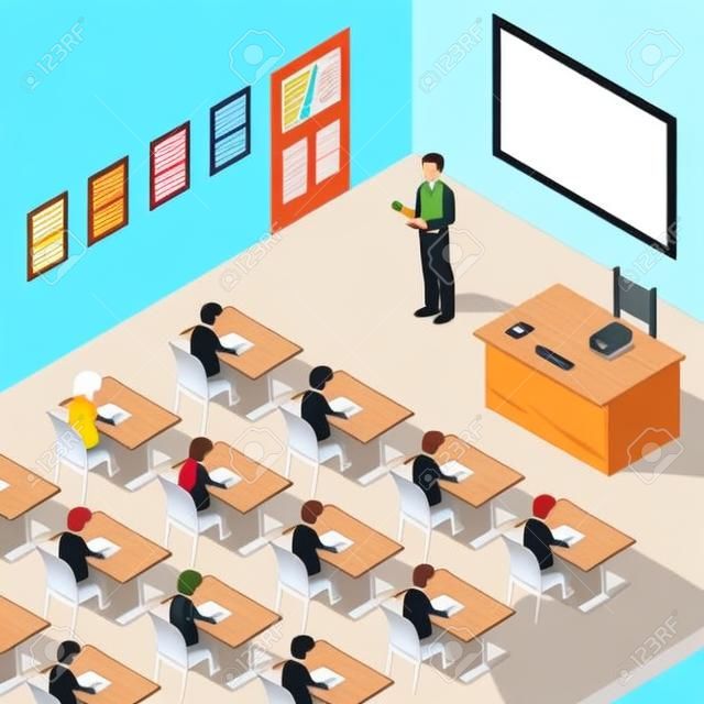 A vector illustration of Teacher Student in Classroom in Isometric