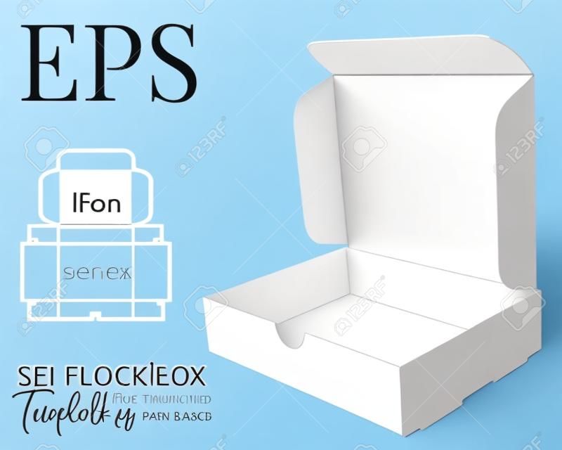 Self Lock Box Template, Vector with die cut, laser cut lines. Cut and Fold Packaging Design. White, clear, blank, isolated Self Lock Box mock up on white background with perspective presentation