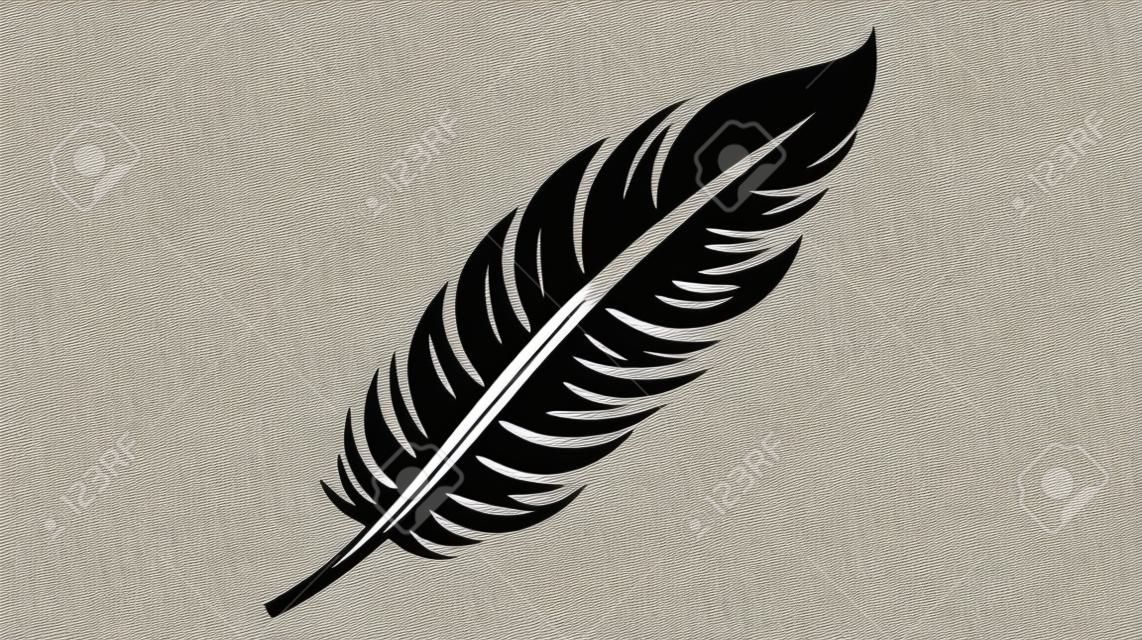Feather icon. Vector silhouette logo on white background.