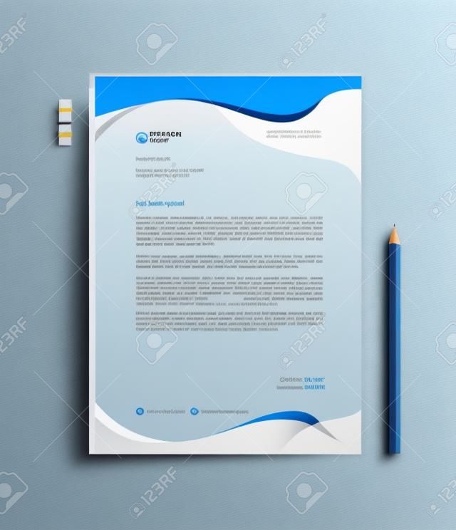 Briefkopf-Vorlagenvektor, minimalistischer Stil, Druckdesign, Geschäftswerbelayout, blauer Konzepthintergrund