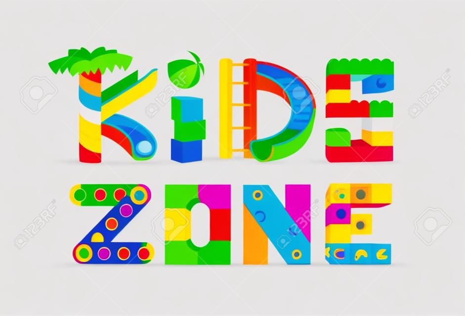 Design del logo Kids Zone. Parco giochi per bambini. Loghi colorati. Illustrazione vettoriale. Isolato su sfondo bianco.
