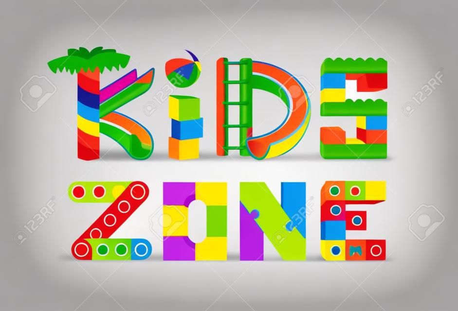 Kids Zone Logo Design. Kinderspielplatz. Bunte Logos. Vektorillustration. Auf weißem Hintergrund isoliert.