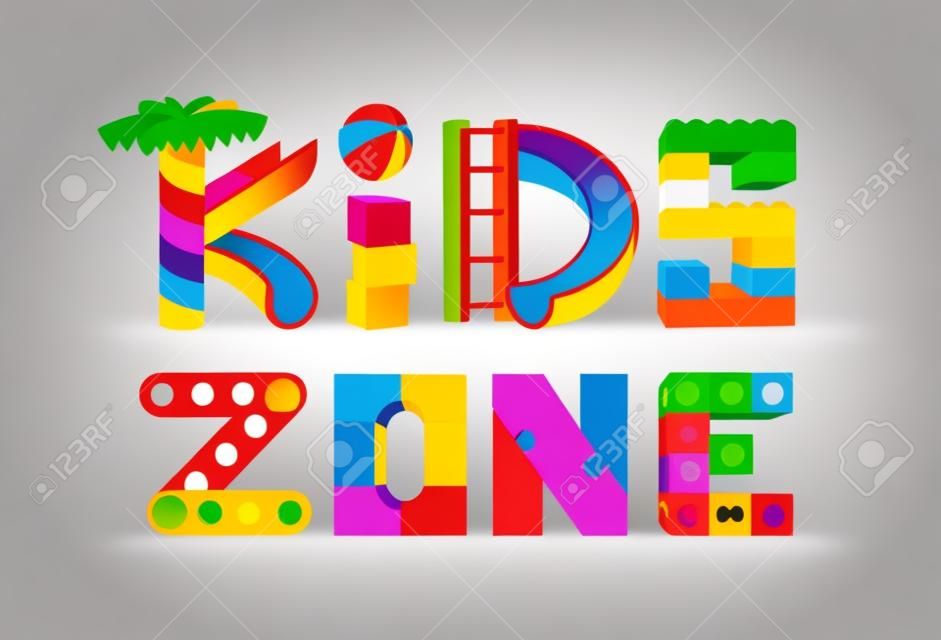 Création de logo Kids Zone. Aire de jeux pour enfants. Logos colorés. Illustration vectorielle. Isolé sur fond blanc.