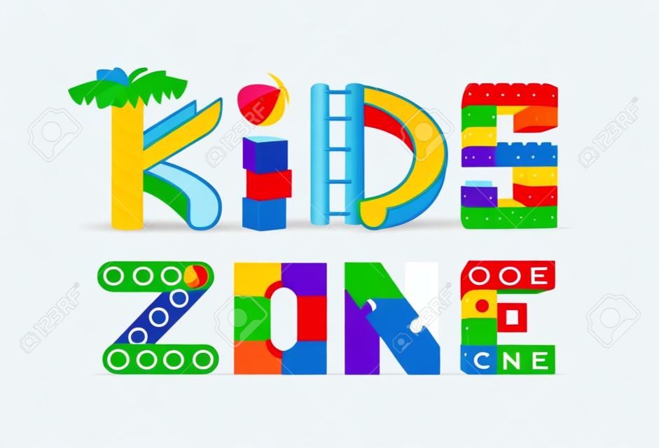 키즈 존 로고 디자인. 어린이 놀이터. 다채로운 로고. 벡터 일러스트 레이 션. 흰색 배경에 고립.