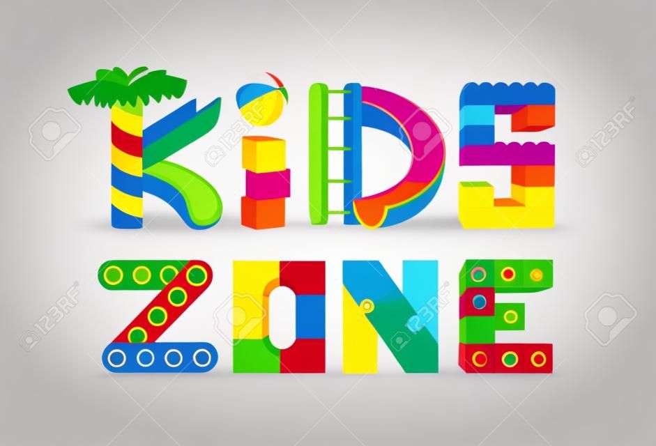 Création de logo Kids Zone. Aire de jeux pour enfants. Logos colorés. Illustration vectorielle. Isolé sur fond blanc.