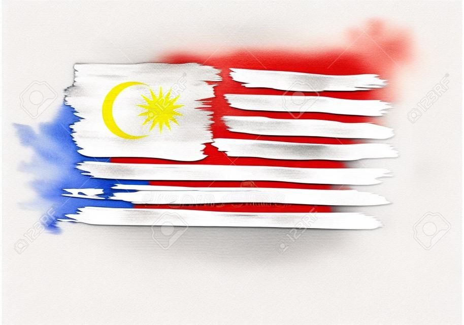Watercolor imitation brushed Flag of Malaysia. Jalur Gemilang. Vector illustration.