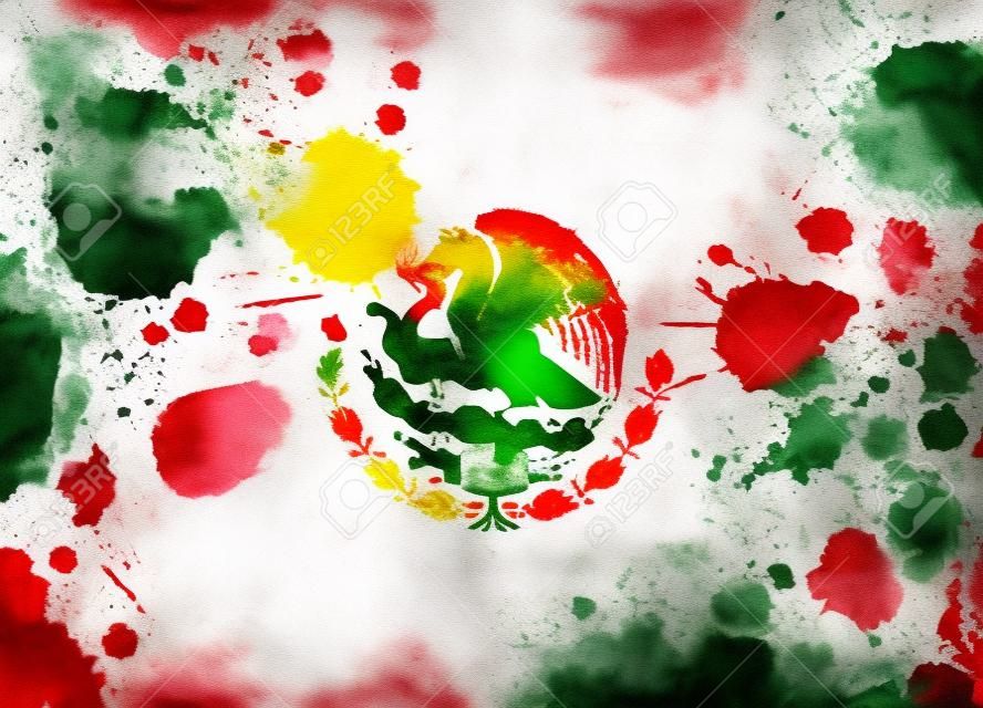 Bandeira pintada de aquarela grunge abstrata do México. Modelo para o fundo nacional do feriado.