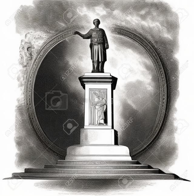 Memorial famoso ao governador ucraniano conhecido Richelieu, orador nobre do aristocrata, ministro do prefeito. Monocromático mão livre esboço de fundo desenhado à mão no estilo de gravura de arte e espaço para o texto