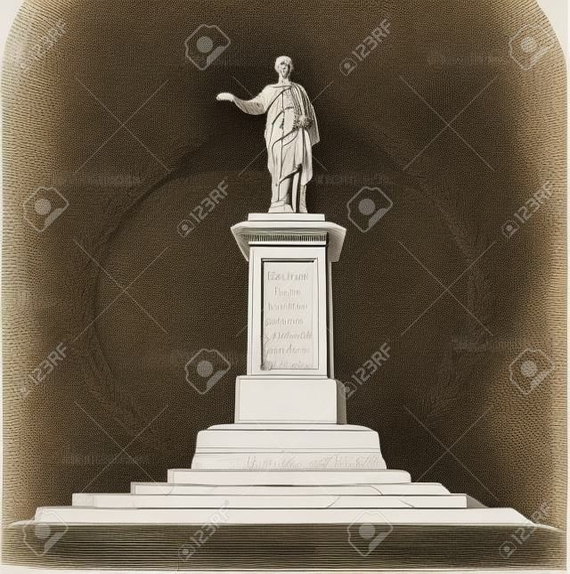 Memorial famoso ao governador ucraniano conhecido Richelieu, orador nobre do aristocrata, ministro do prefeito. Monocromático mão livre esboço de fundo desenhado à mão no estilo de gravura de arte e espaço para o texto