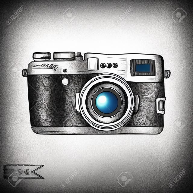 Vector hand drawn sketch Professional camera, photocamera.