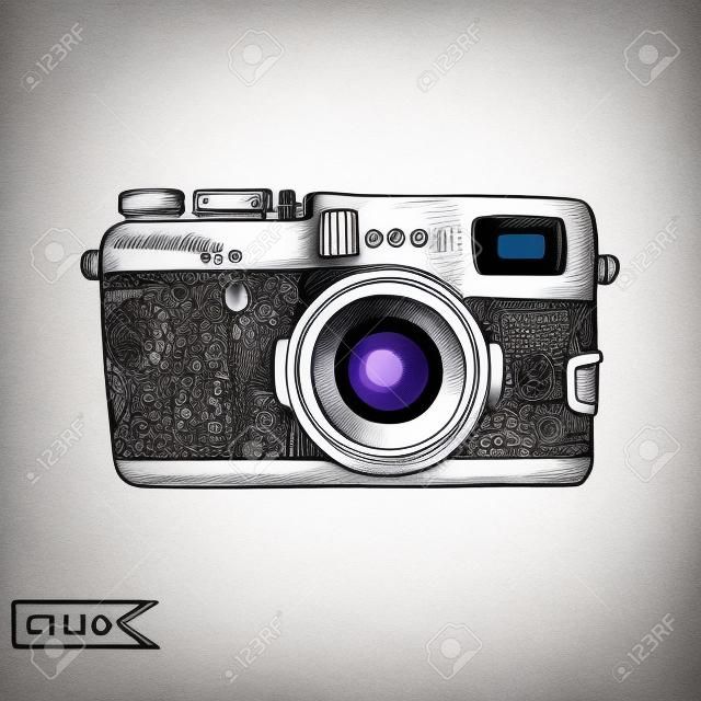 Vector hand drawn sketch Professional camera, photocamera.