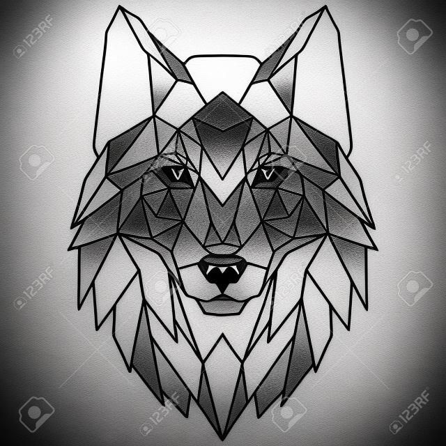 Wolf head icon. Abstract triangular style. Contour for tattoo, logo, emblem and design element. Hand drawn sketch