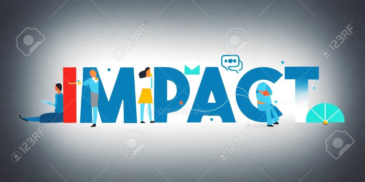 O impacto tem uma influência de impacto. Impressão act work of communication concept. Vector illustration