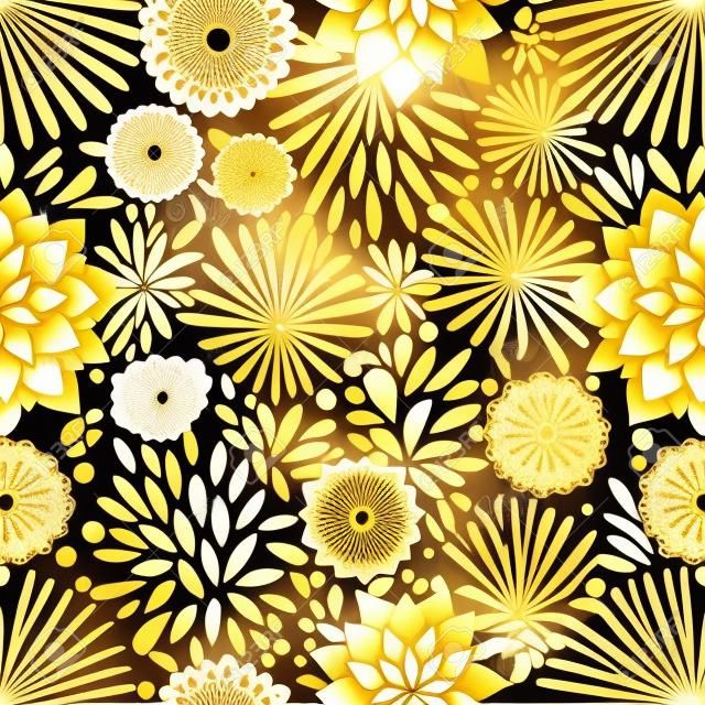 花金の装飾。ベクトル ゴールド シームレス パターン。スタイリッシュでモダンな生地です。トレンディなゴールドラメ テクスチャ