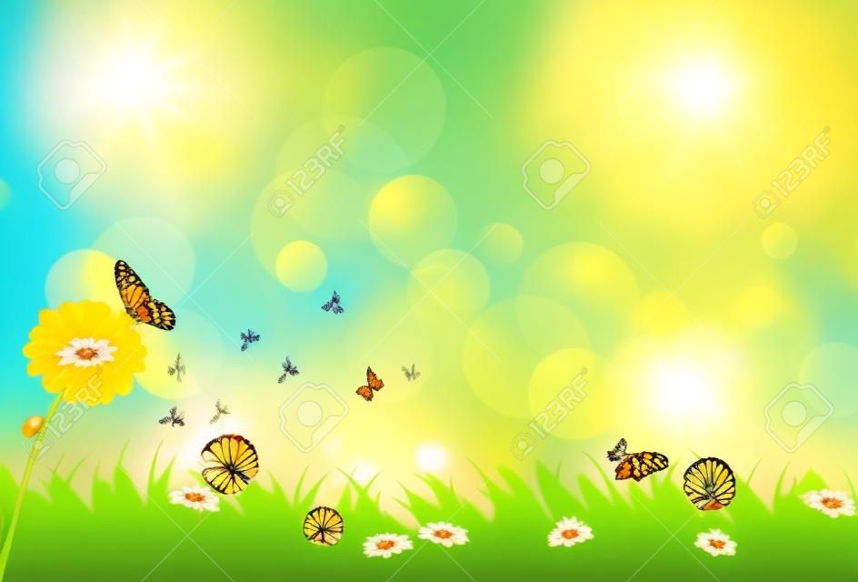 Sunny background with three butterflies