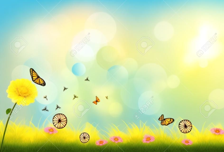 Sunny Hintergrund mit drei Schmetterlinge