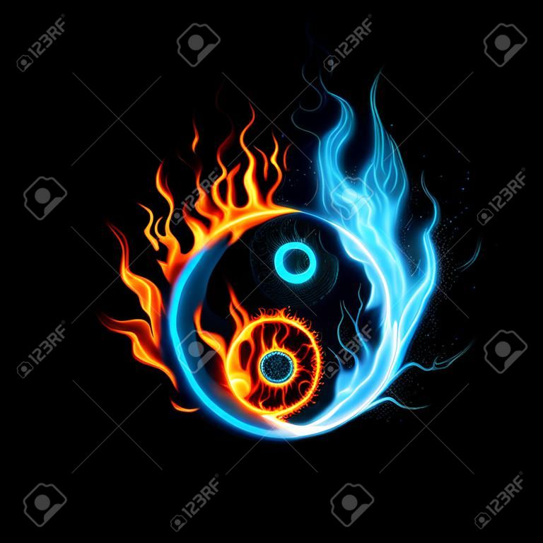 Le feu brûlant Yin Yang avec un fond noir
