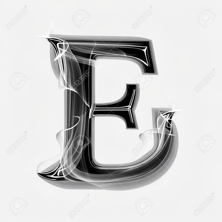 연기 글꼴. 문자 E 그림 알파벳