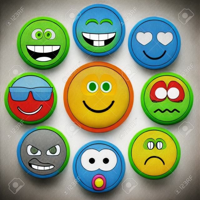 Jeu de différentes émotions, visages souriants exprimant différents sentiments. Version colorée