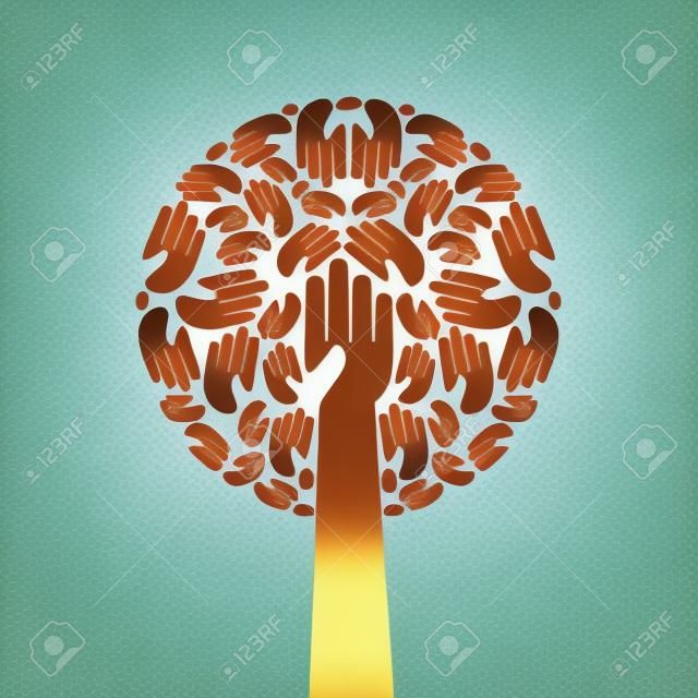 İzole çeşitlilik ağaç eller illüstrasyon.