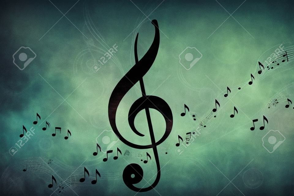 Clé pour violon, symbole note de musique. Musique de fond surréaliste