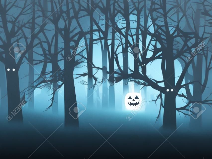 Illustration abstraite de forêt brumeuse effrayant la nuit de Halloween