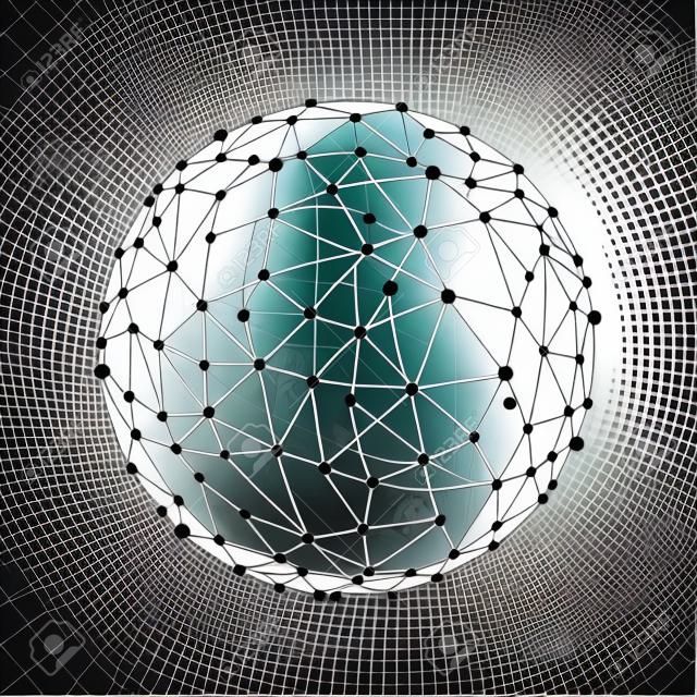 Векторная иллюстрация каркасные 3D сетка многоугольной вектор сферы. Сетевая линия, дизайн сфера, точка и структура.