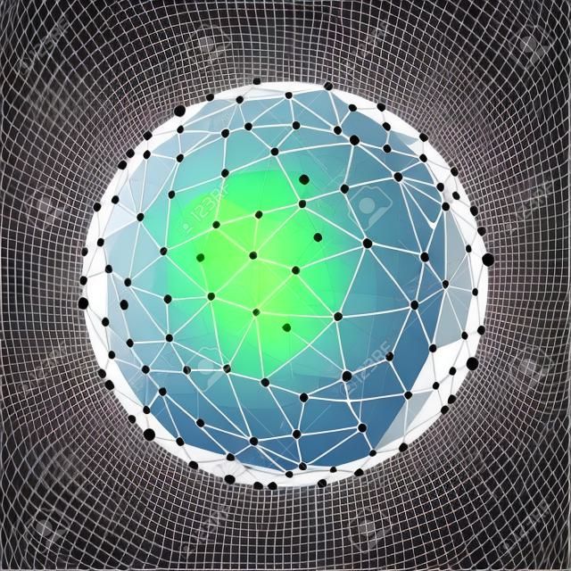 Векторная иллюстрация каркасные 3D сетка многоугольной вектор сферы. Сетевая линия, дизайн сфера, точка и структура.