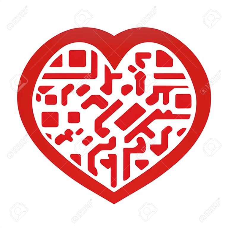 讀紅色藝術QR碼在心臟形狀