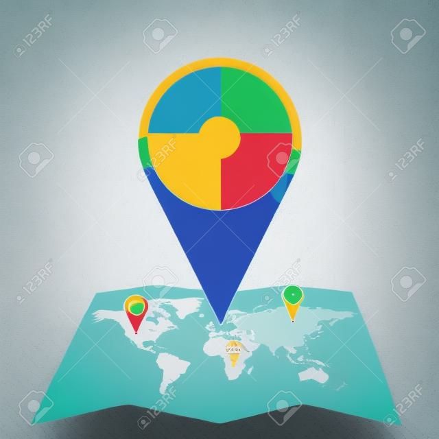 Colorful Huge Location Marker Pin Pointing to an Area or GPS Address on Map Business concept Empty template copy space isolated Posters coupons promotional material
