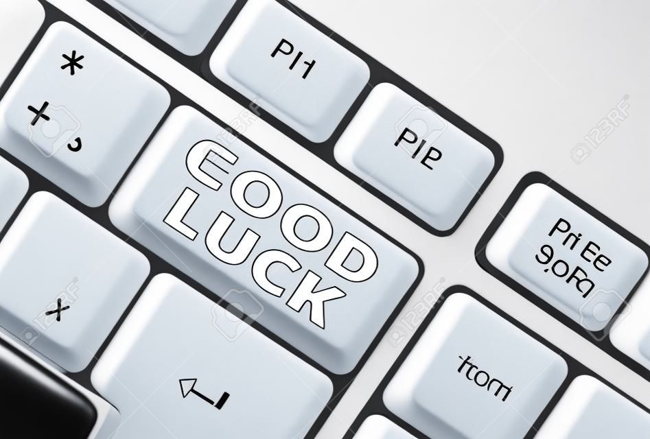 Word writing text Good Luck. Business photo showcasing A positive fortune or a happy outcome that a demonstrating can have White pc keyboard with empty note paper above white background key copy space