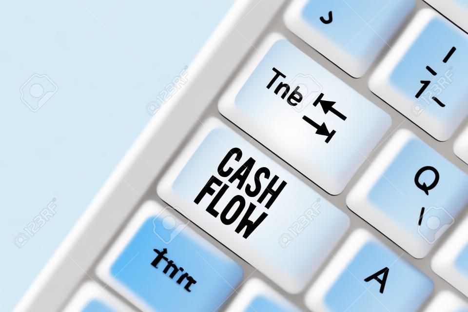Word writing text Cash Flow. Business photo showcasing Movement of the money in and out affecting the liquidity White pc keyboard with empty note paper above white background key copy space