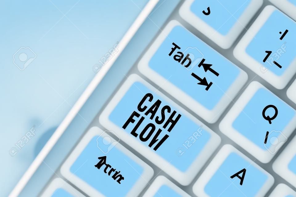 Word writing text Cash Flow. Business photo showcasing Movement of the money in and out affecting the liquidity White pc keyboard with empty note paper above white background key copy space