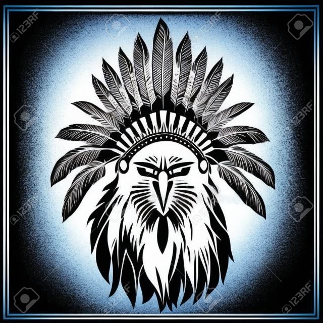 American Eagle in ethnic Indian headdress with feathers. In graphic stencil style. Totem animal. Vector illustration