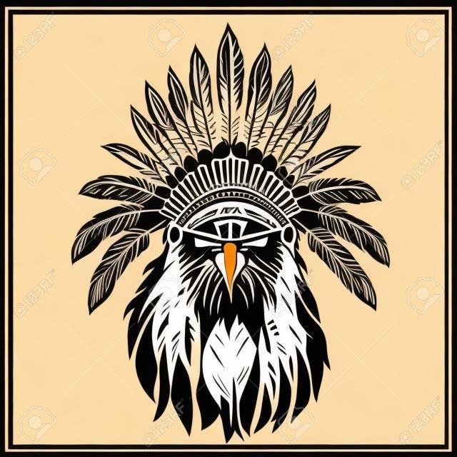 American Eagle in ethnic Indian headdress with feathers. In graphic stencil style. Totem animal. Vector illustration