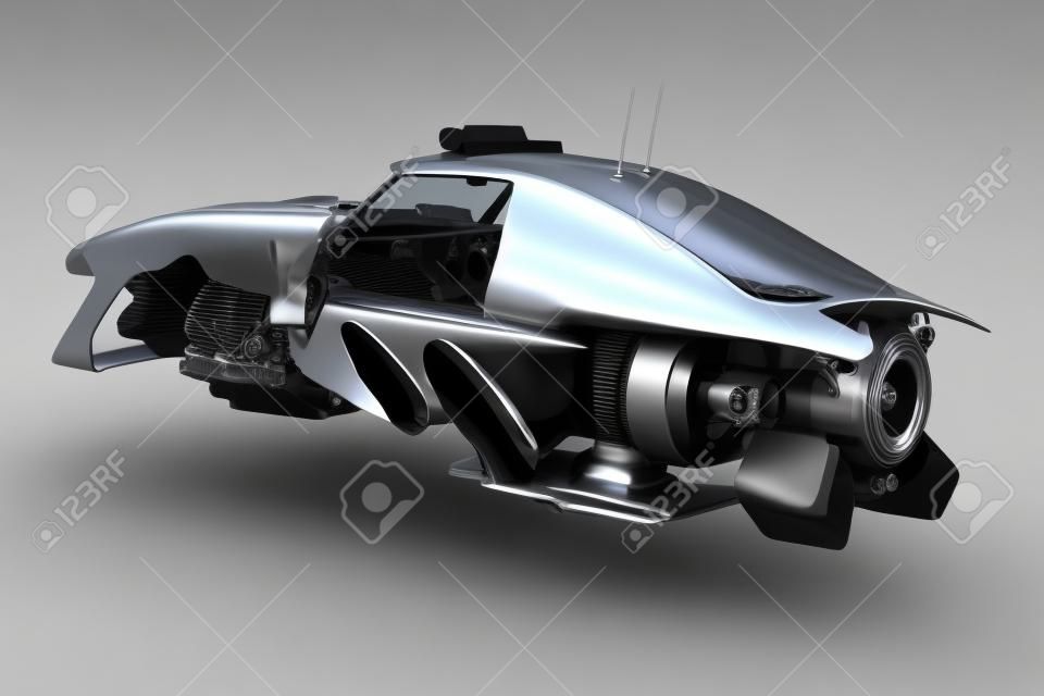 Jövő autó egyedi turbina motor. 3D-s renderelés