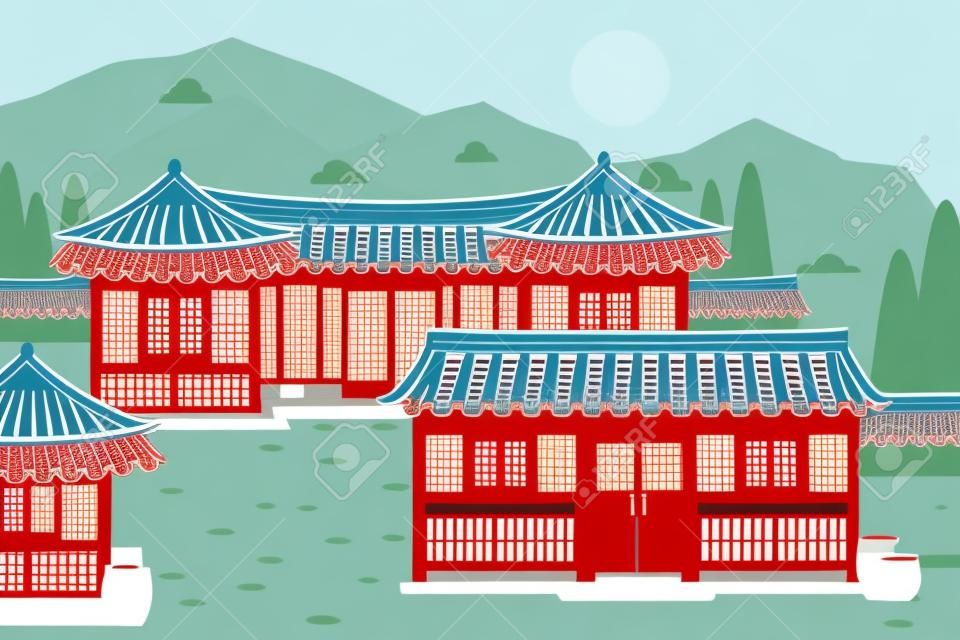Ilustração vetorial da casa tradicional coreana