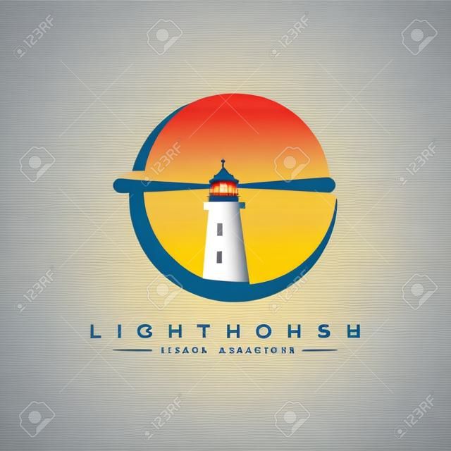 Faro reflector baliza torre isla playa logo vector icono