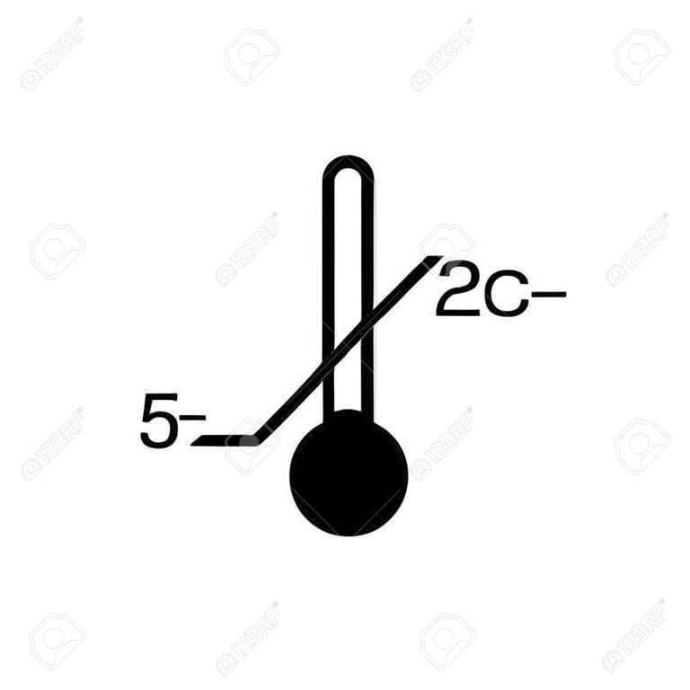 Símbolo de faixa de temperatura de armazenamento. cone de termômetro preto com linha diagonal e valor de sinal de graus.