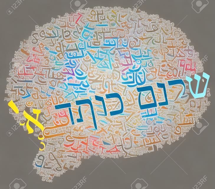 letras hebreas nube de palabras con la frase Alef Shalom Kita (Hola primer grado)