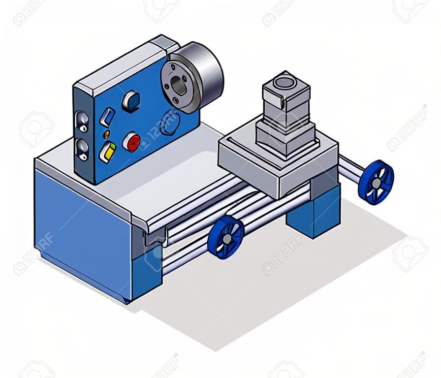 Flat isometric concept illustration. high technology of cnc lathe industry