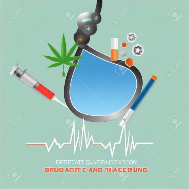 Ilustracja wektorowa tła dla koncepcji nadużywania narkotyków plakat szablon projektu, Międzynarodowy Dzień Przeciw Nadużywaniu Narkotyków.