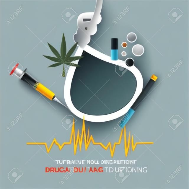 Vektor-Illustration eines Hintergrunds für Drogenmissbrauch Konzept Poster Template Design, Internationaler Tag gegen Drogenmissbrauch.