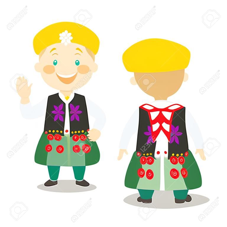 Charakter z Polski ubrany w tradycyjny sposób Ilustracja wektora. Dzieci kolekcji światowej.